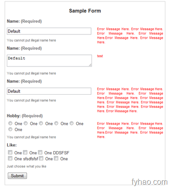 Sample Web Form Layout from fyhao.com